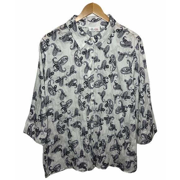 Denim & Co. Textured 3/4 Sleeve Paisley Print Button Down Women’s Size XL - Picture 1 of 4